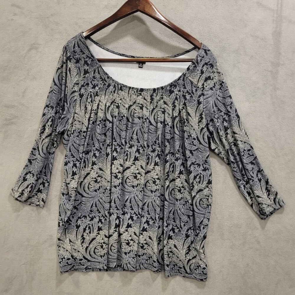 Rafaella Stretchy Knit Top Women's‎ Size 1X Floral 3/4 Sleeve Classic Office